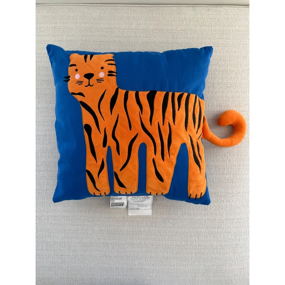 New IKEA NATTHAGER Accent Pillow Blue Orange Tiger 50x50 cm, 19